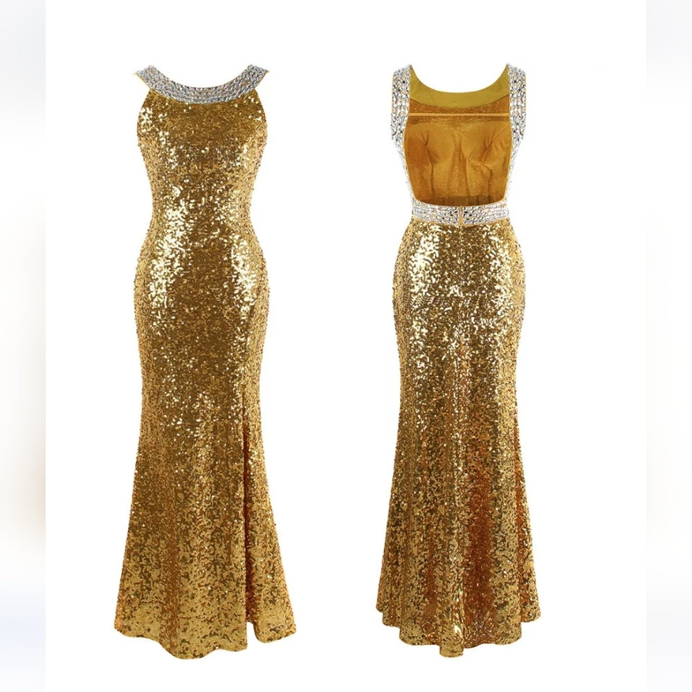Vestido Angel fashion 090 vestido de noche sin espalda  Size XXL color Oro